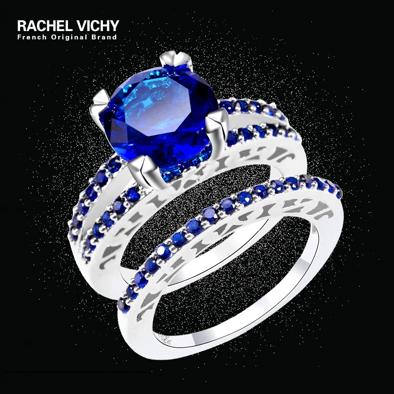 Женские серебряные обручальные кольца RACHEL VICHY круглые синие камни JewelryWL