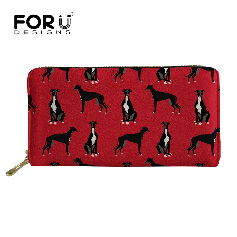 FORUDESIGNS красные дизайнерские женские кошельки Greyhound длинный тонкий кошелек клатч