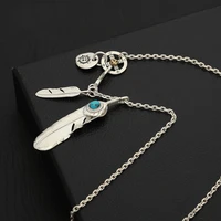 s925 sterling silver jewelry thai silver takahashi goro classic feather inlaid turquoise sweater pendant