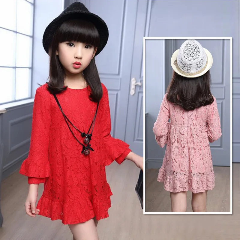 Кружевное платье для девочек Платьетрапециевидного силуэта с длинными рукавами