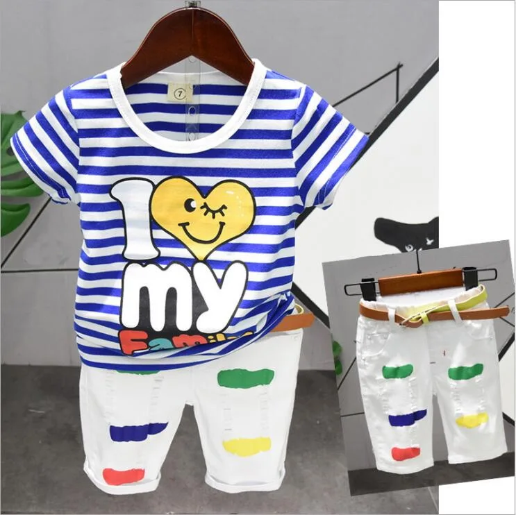 

Baby Boys Sets Summer Boys Sets Clothes T-Shirt + Short Pants Cotton Sports Letter Printed Set Children Suit 2-7Years
