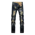 Оригинальные Брендовые мужские джинсовые брюки, мужские байкерские ковбойские брюки, джинсы в стиле хип-хоп, рваные модные прямые джинсы нового дизайна из хлопка