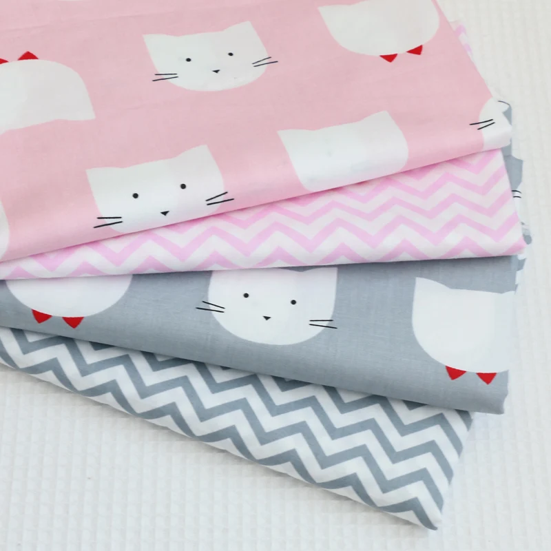 100% хлопковая Лоскутная Ткань с принтом кошек и волн для рукоделия ткань шитья