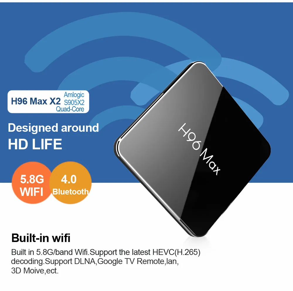 H96 Max X2 Смарт ТВ приставка Android 8,1 S905X2 четырехъядерный 2 Гб 16 Гб 2,4g/5g wiFi USB3.0 H.265 телеприставка Pk X96 MAX 4 k медиаплеер