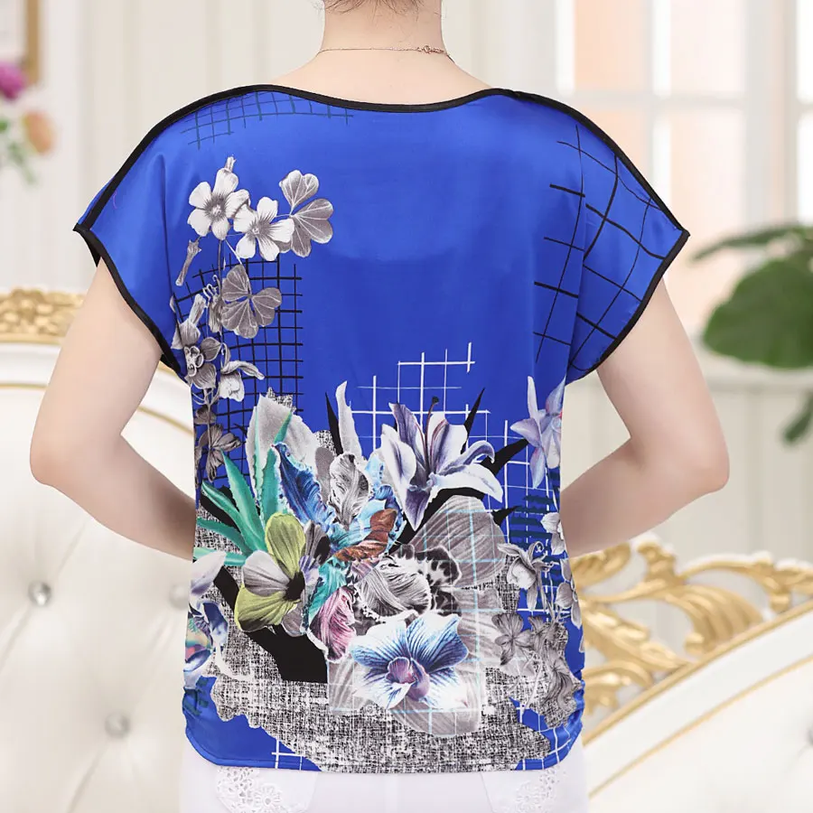 Футболка женская с рукавом летучая мышь Шелковый топ принтом Повседневная