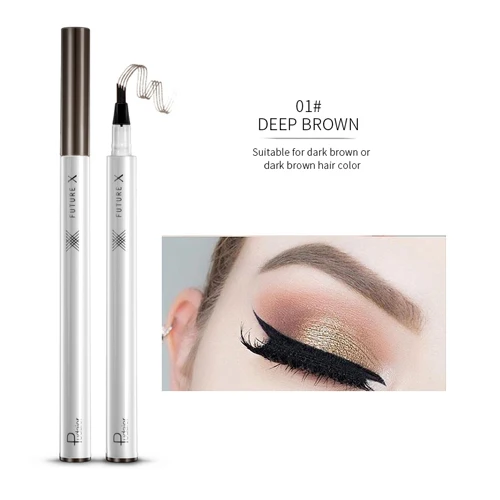 01 Deep Brown Microblading тату-ручка для бровей, водостойкая вилка, наконечник для бровей, чернильный карандаш, 4 головки, жидкий карандаш для бровей, макияж, блонд, коричневый цвет - Color: 01 Deep Brown