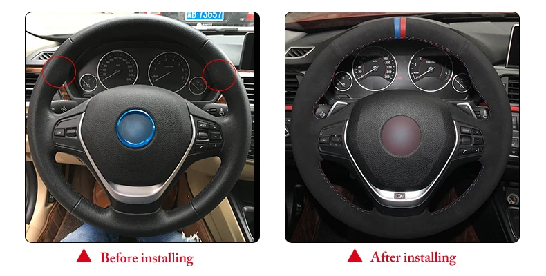 

Hand sewing custom Black Suede Car Steering Wheel Cover for BMW F30 320i 328i 320d F20