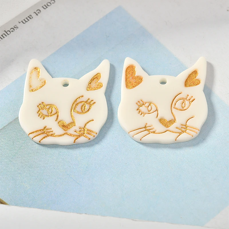 Newest 30pcs/Lot Kawaii Animal Cat Head Shape Resin Acid Acrylic Charms DIy jwelry Findings Round Smiling Face Butotn stickers