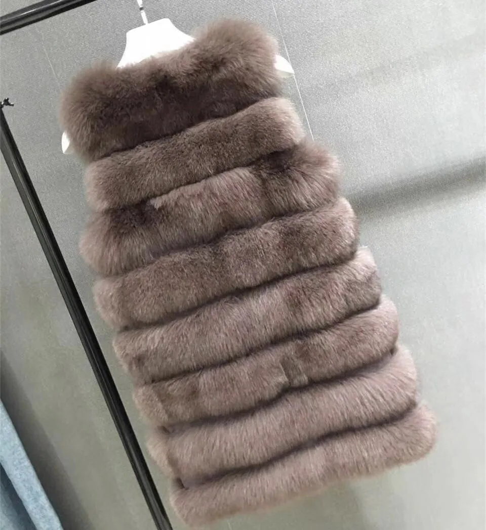 DANCING WINGS Long Style Real Fox Fur Vest 90CM Fur Vests Sleeveless O Neck Full Pelt Women Winter Warm Fur Vests enlarge
