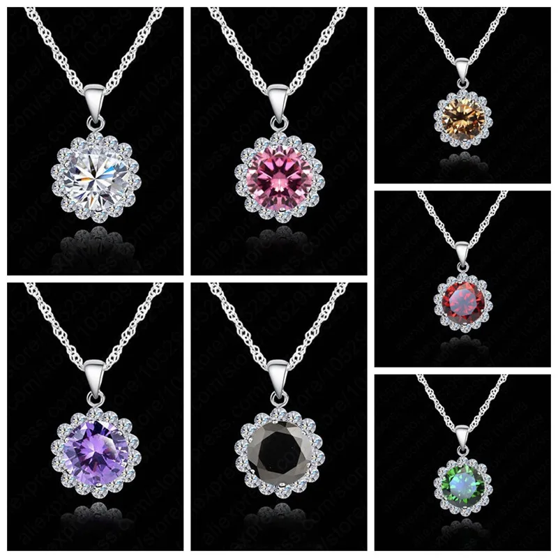 Fashion 925 Sterling Silver Chain Woman Wedding JewelryCubic Zirconia Necklace Pendants Crystal Lovely Necklaces | Украшения и