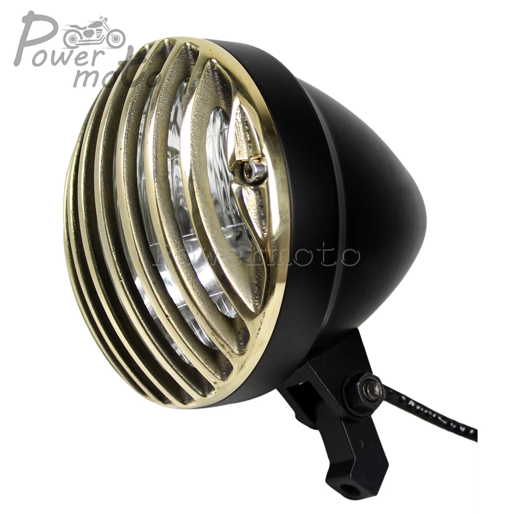 

6.5" Black Motorcycle Front Headlight w/ Grille Crime Prison Scene for Harley Choppers Bobbers TRI XS65 Brass Grilled Headlamp