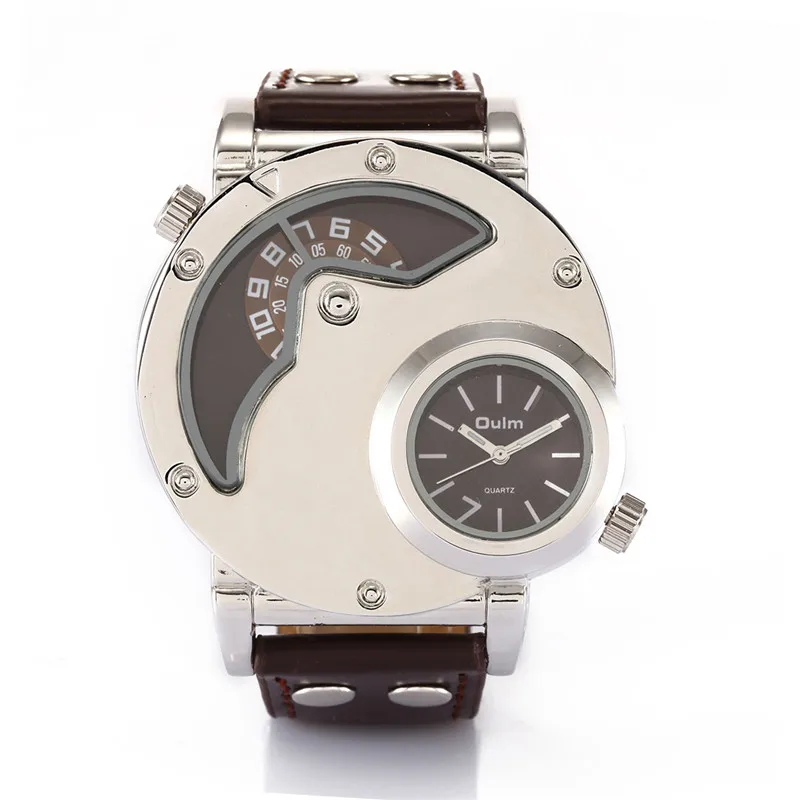 Oulm 9591 часы Мужские кварцевые Топ бренд Роскошный кожаный ремешок Военные