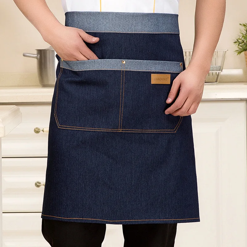 Новинка 2017 фартуки с карманами джинсовые половина тела хлопок кафе ковбойская