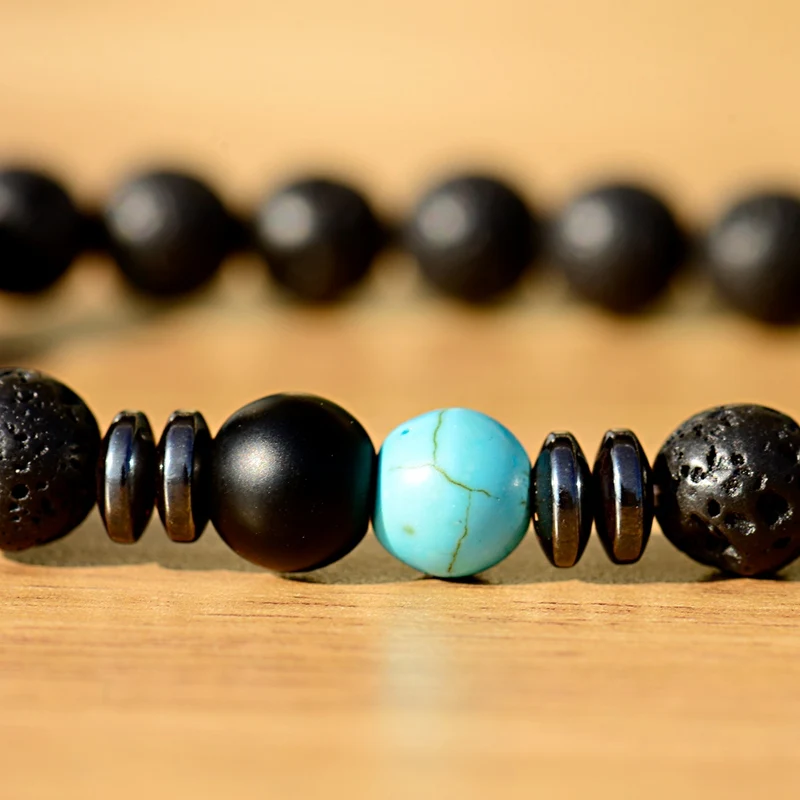 Модный мужской браслет для йоги этнический черный из вулканической лавы и