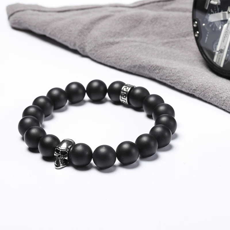 

Wholesales Men Natural black onyx Bead skull Bracelet stainless steel Charm Bracelets Men Jewelry gift 50pcs/lot+free shipping