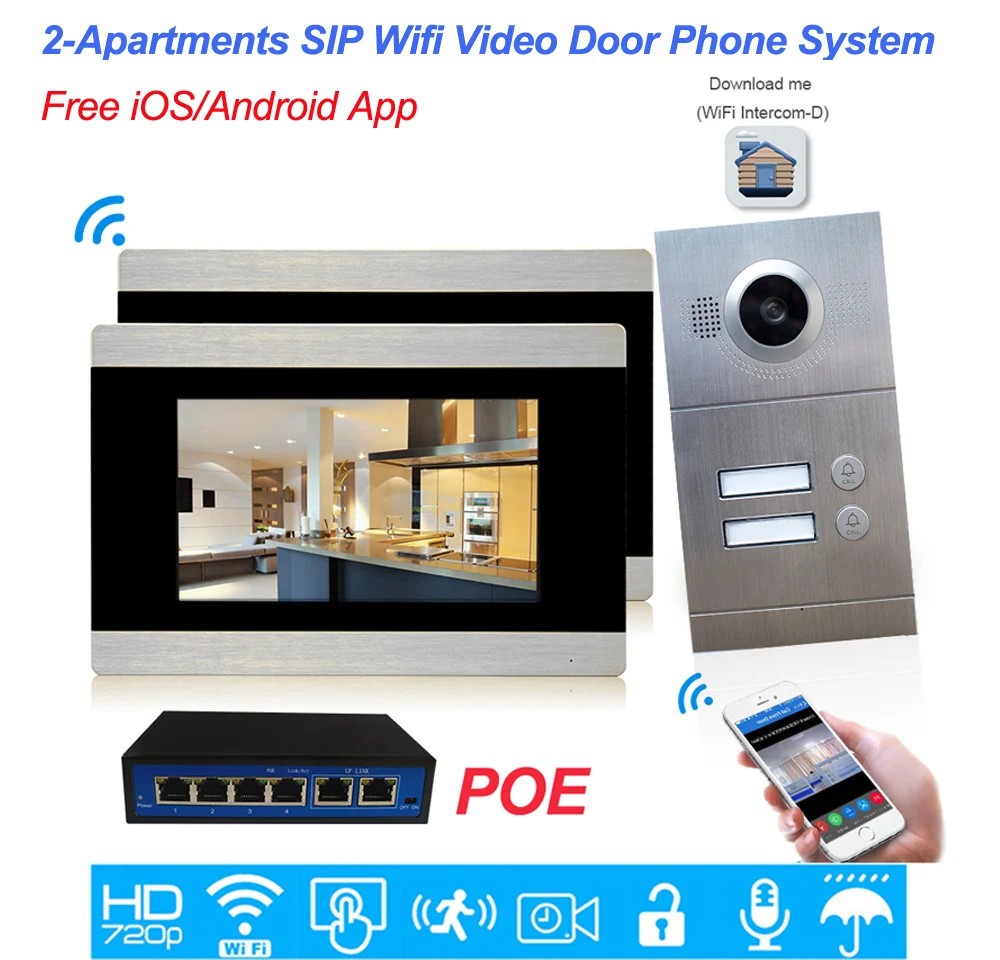 720P Wi-Fi IP видео домофон умный видео-телефон двери 2-квартиры домашняя система контроля допуска к двери iOS/Android APP дистанционная разблокировка