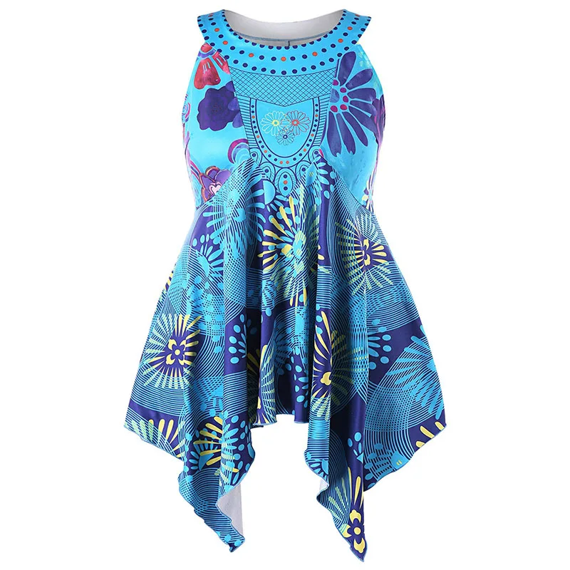 PlusMiss плюс размер цветочный цветок Boho Печать Туника Топы 5XL Женские большие