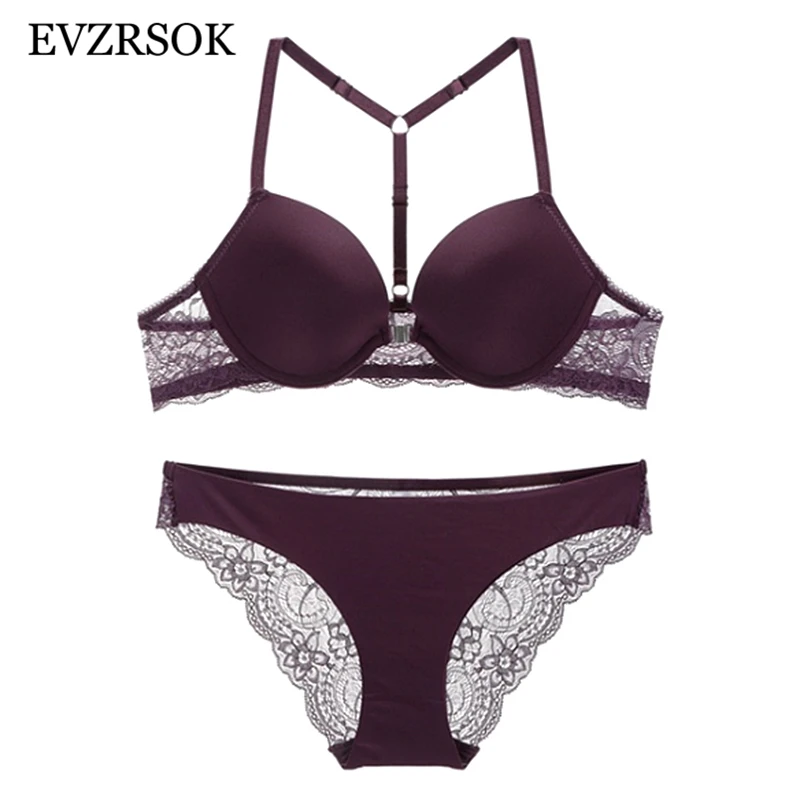 Women Black Lace Bra Panties Set Push Up Brassiere 3/4 Cup Thick Cotton Underwear Front Closure Bras Sexy Lingerie Blue | Женская одежда