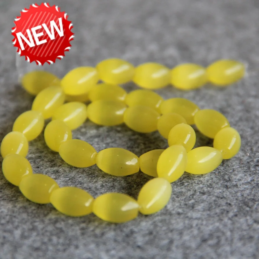 Желтые стеклянные бусины халцедона для ожерелья 8x12 мм мексиканские кошачий глаз