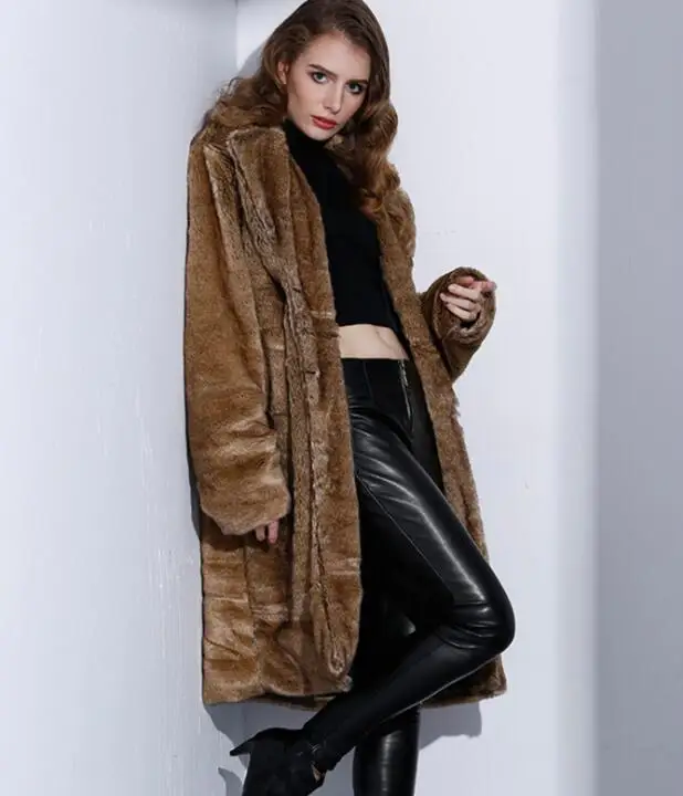 Autumn faux mink leather jacket womens long coats winter thicken warm fur leather trchen coat women slim jackets fashion 6XL