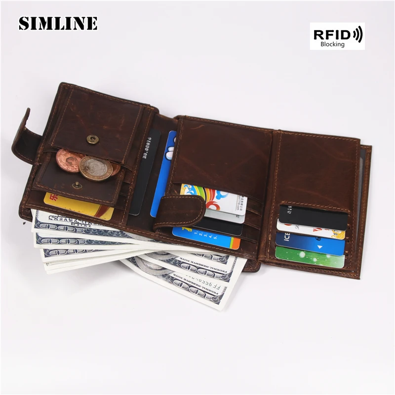 SIMLINE Винтаж из натуральной кожи Для мужчин кошелек мужской Rfid Блокировка