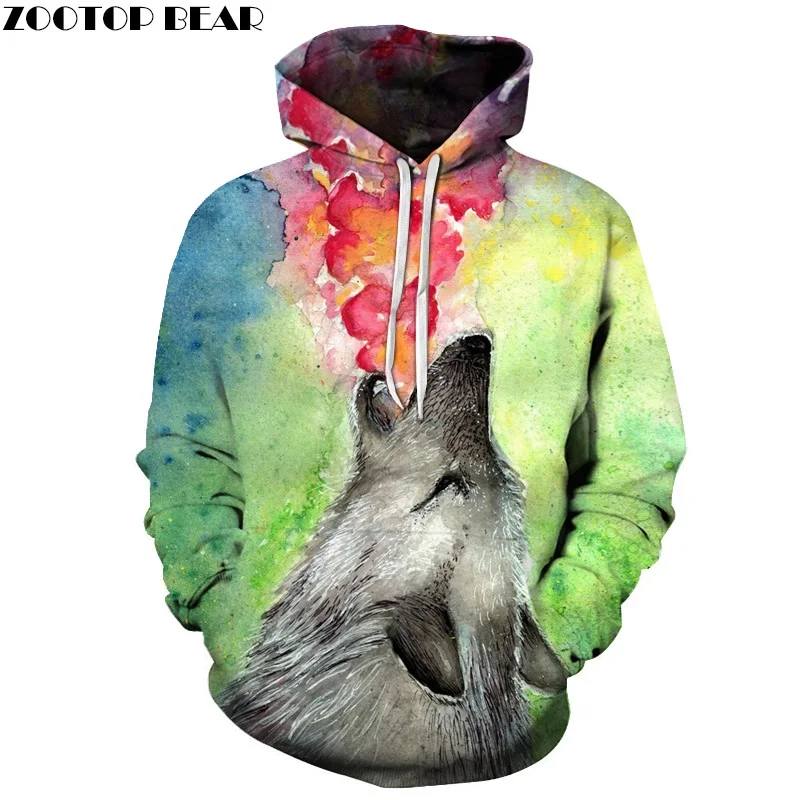 

Watercolor Wolf Hoodies 3d Brand Sweatshirts Men Hot Hooded Tracksuits 6XL Autumn Winter Jackets Men Novelty Streetwear Coats