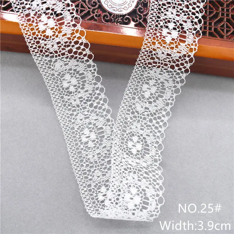 25-Width 3.9CM 10 ярдов, 38 цветов, белая кружевная лента, тканая лента, французская африканская кружевная свадебная ткань, сделай сам, одежда/подарочная упаковка - Цвет: 25-Width 3.9CM