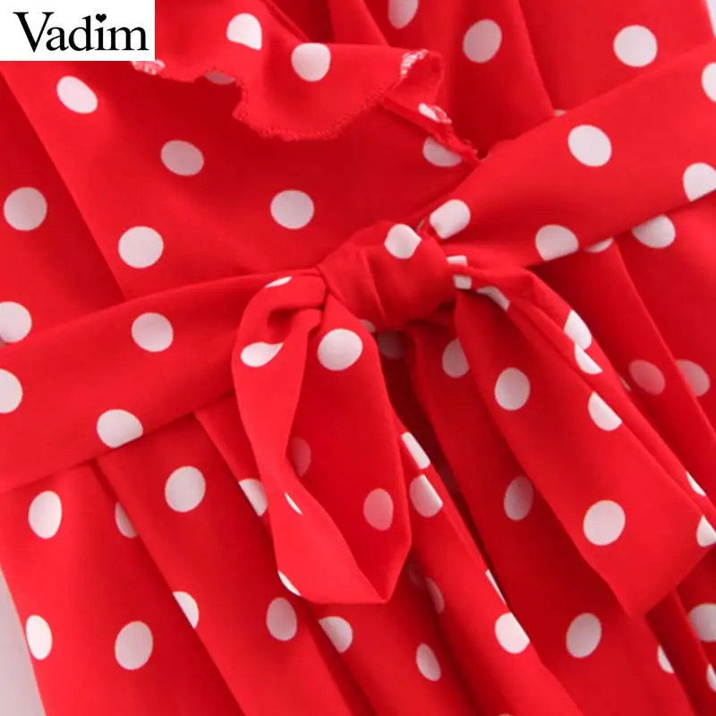 Вадим женщины dot печати ruffled wrap dress галстук бабочка Пояса V шеи крест дизайн