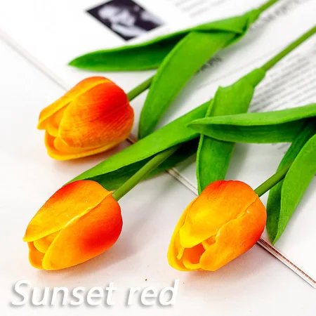 Sunset Red Tulips Разноцветный искусственный букет тюльпанов, белый/красный/розовый/желтый, настоящий букет тюльпанов для дома, гостиной, украшения Tulipe - Цвет: Sunset Red Tulips