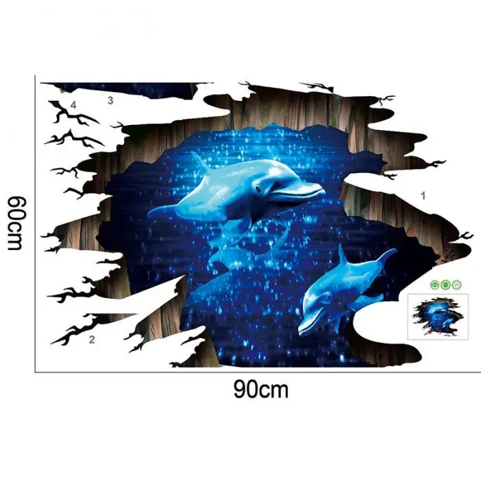 Креативные настенные стикеры 60x90 см с объемным дельфином, Deep Sea, для гостиной, спальни, ванной комнаты, пола, сделай сам, домашний декор, наклейки для дропшиппинга
