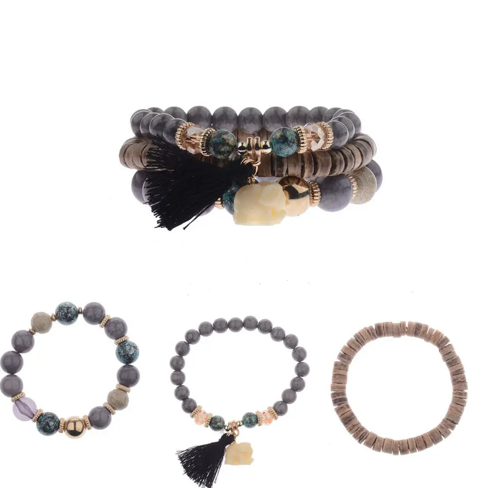 Новинка унисекс женские и мужские винтажные 3 шт многослойный с бусинами