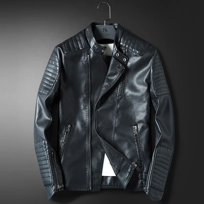 

2019 Mens Blue Motorcycle Leather Jacket Men Slim Fit Red Casual Jacket Coat Autumn Winter Leather Clothing Windbreaker
