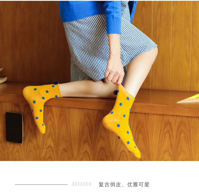Caramella Women Socks Autumn Winter Dot Colorful Socks Lace Cute Pom Pom Casual Breathable Yellow Women Fashion Lady Socks
