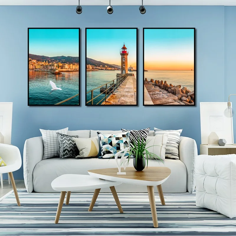 Современная натюрморт 3 Маяк плакат морской пейзаж холст рисунок напечатанная
