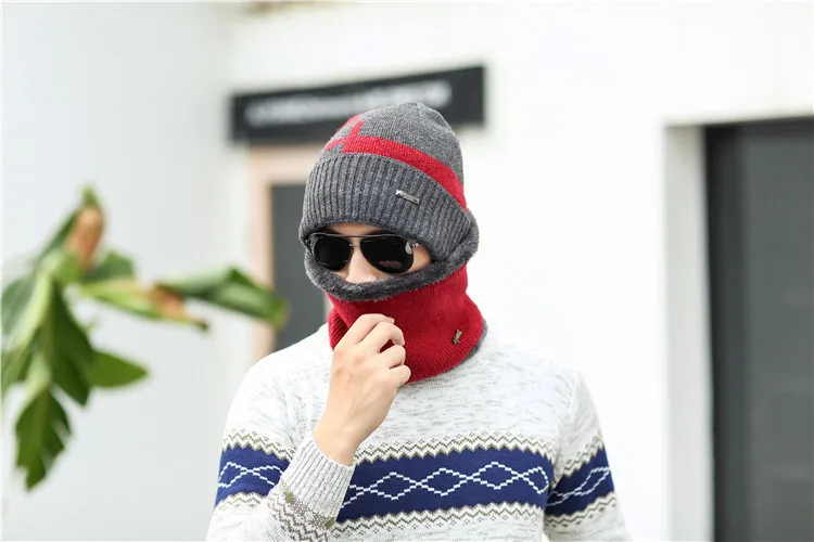 Зимние шапочки Для мужчин шарф вязаная шапка шапки маска Gorras капот зима теплая мешковатые Шапки для Для мужчин Для женщин Skullies шапочки Шапки
