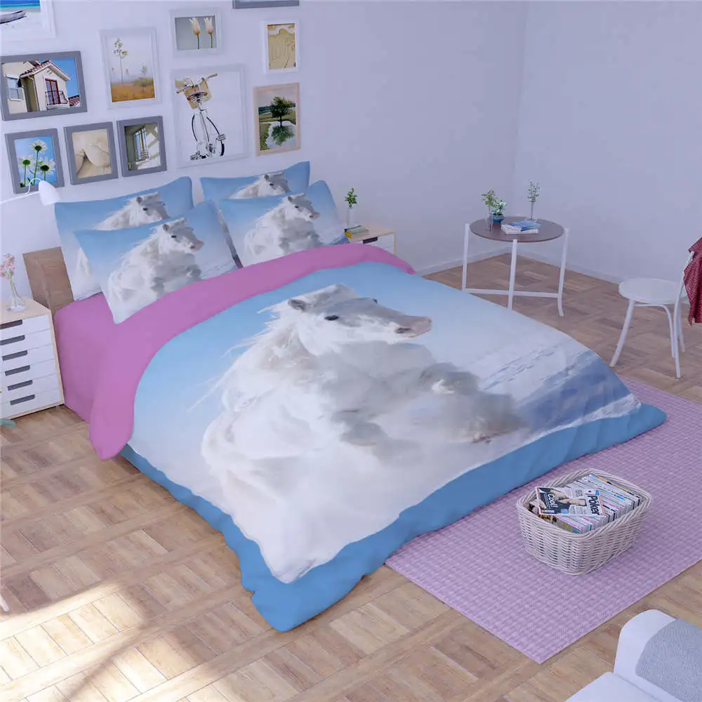 Постельный комплект из 3-4 предметов Висячие белые лошади одеяло с 3D рисунком