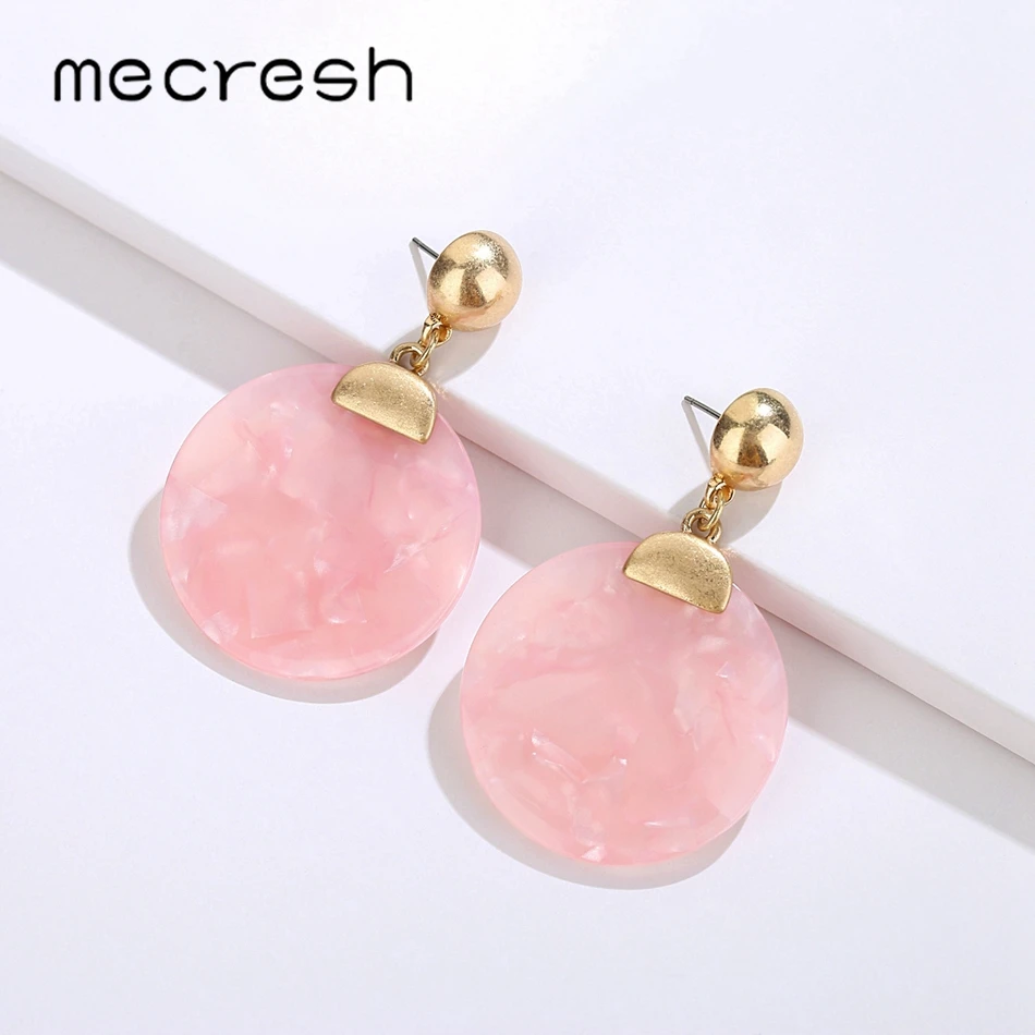 Mecresh Trendy Pink Acrylic Round Drop Earrings Fashion Party Jewelry Romantic Cute Small Women Accessories MEH1323 | Украшения и