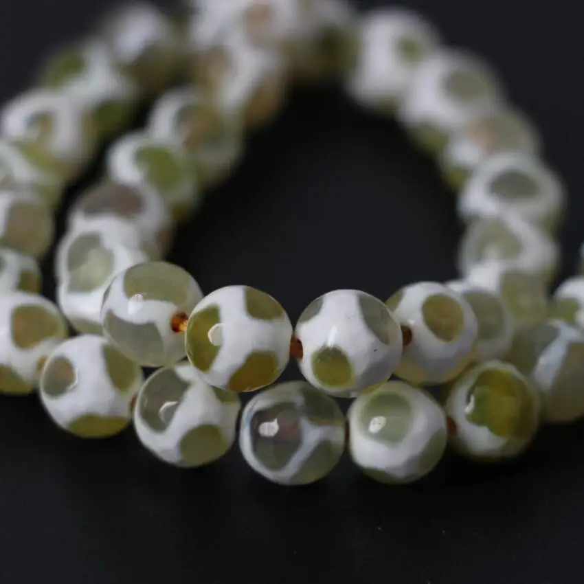 Different size 3Strand/Lot Wholesale Yellow&ampWhite Football Stripe Tibetan Dzi Onxy Faceted Round Loose Beads DIY Jewelry Making |