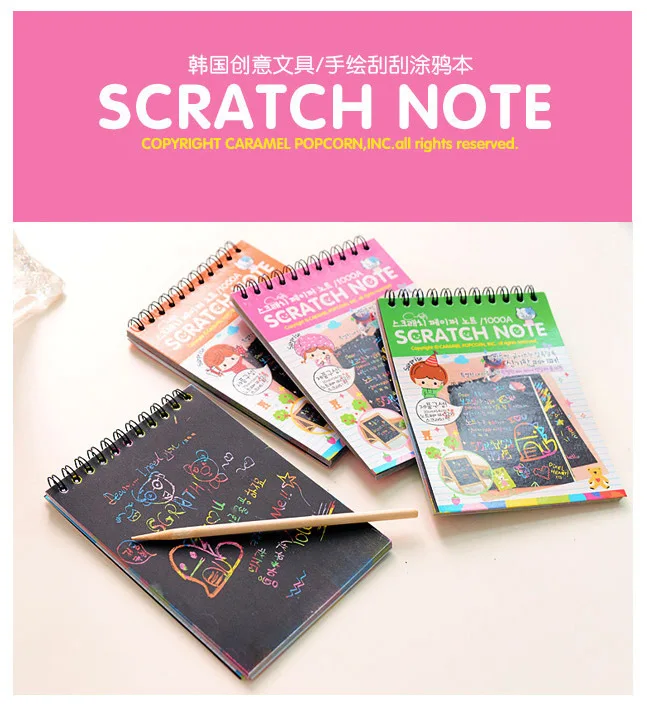 10*14cm Drawing Note Board Paper Scraping Painting Drawing Education Toys Scratch art paper Cartoon Magic Colorful Toys for kids