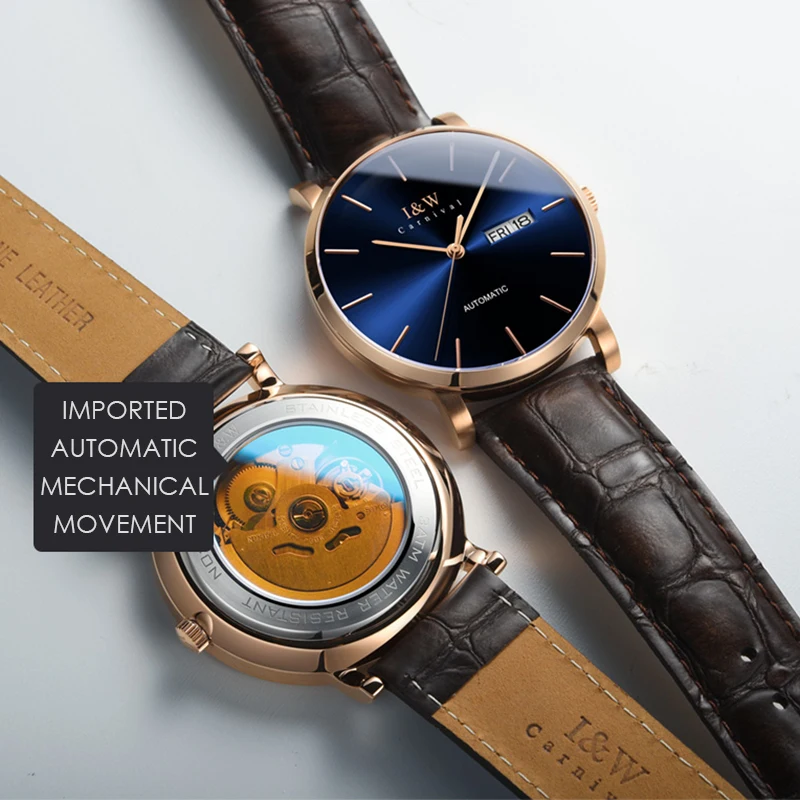 ICH &amp W 2018 Оригинал Herren Mechanische Uhren Carnival Japan Bewegung Automatische Watche Männer Ultra-Dünne 10 мм uhr re |