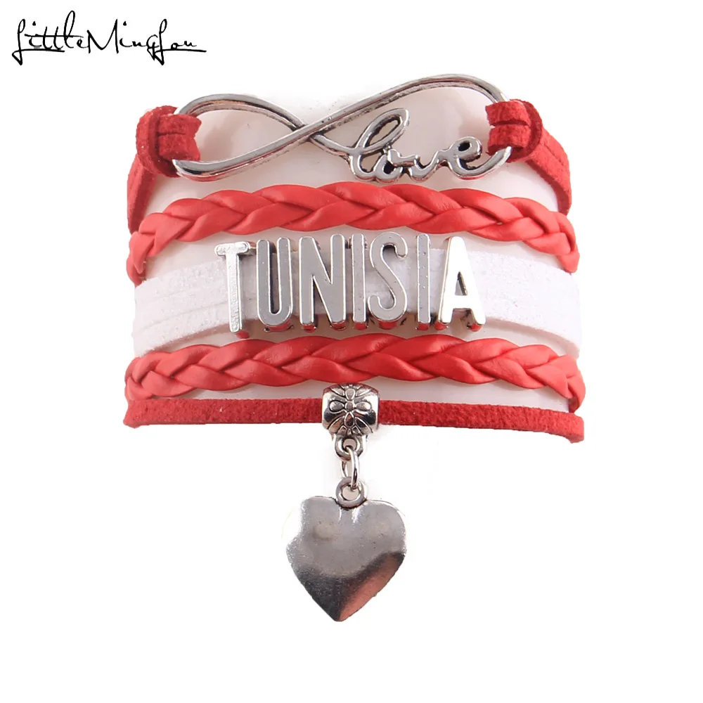 

Little MingLou Infinity love country Tunisia Bracelet heart Charm leather wrap men bracelets & bangles for Women jewelry
