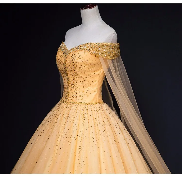 Золотые бальные платья с накидкой на рукавах, 16 милых платьев для 15 лет, бальное платье, официальное платье для выпускного вечера, Vestidos De 15 Anos Debutante