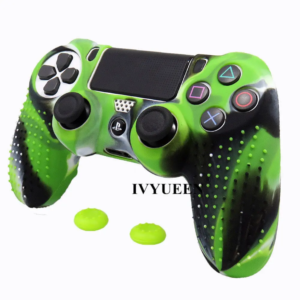 IVYUEEN высокое качество анти-скольжения силиконовый чехол для Dualshock 4 Игровые приставки PS4 Pro тонкий контроллер чехол с аналоговый стик шапки - Цвет: Green Camo Case