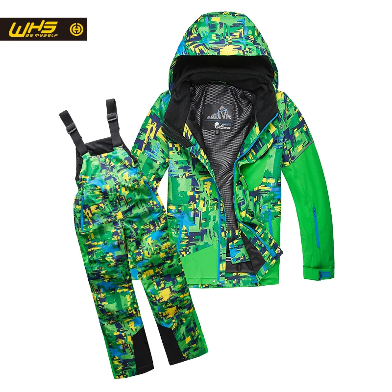 WHS/лыжный костюм для мальчиков зимние куртки и штаны детская Лыжная куртка брюки
