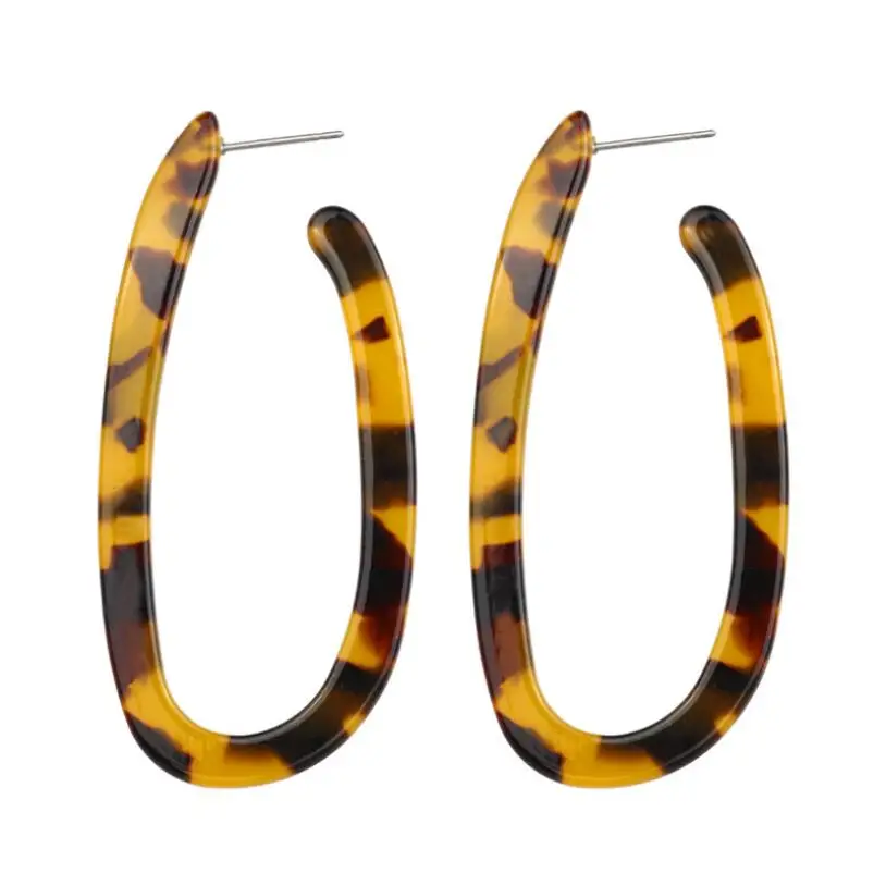 Kuziduocai New Fashion Jewelry P Acrylic Colorful Rainbow Oval Droplet U Shape Big Statement Drop Earrings For Women Brincos | Украшения и