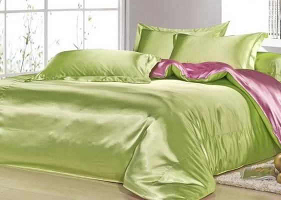 Green Pink Шелковый атлас Набор пододеяльников для пуховых одеял одеяло Чехлы для мангала покрывало Доона Постельные принадлежности CAL super king size Queen полный двойной twin один покрывало настроить - Цвет: Green Pink