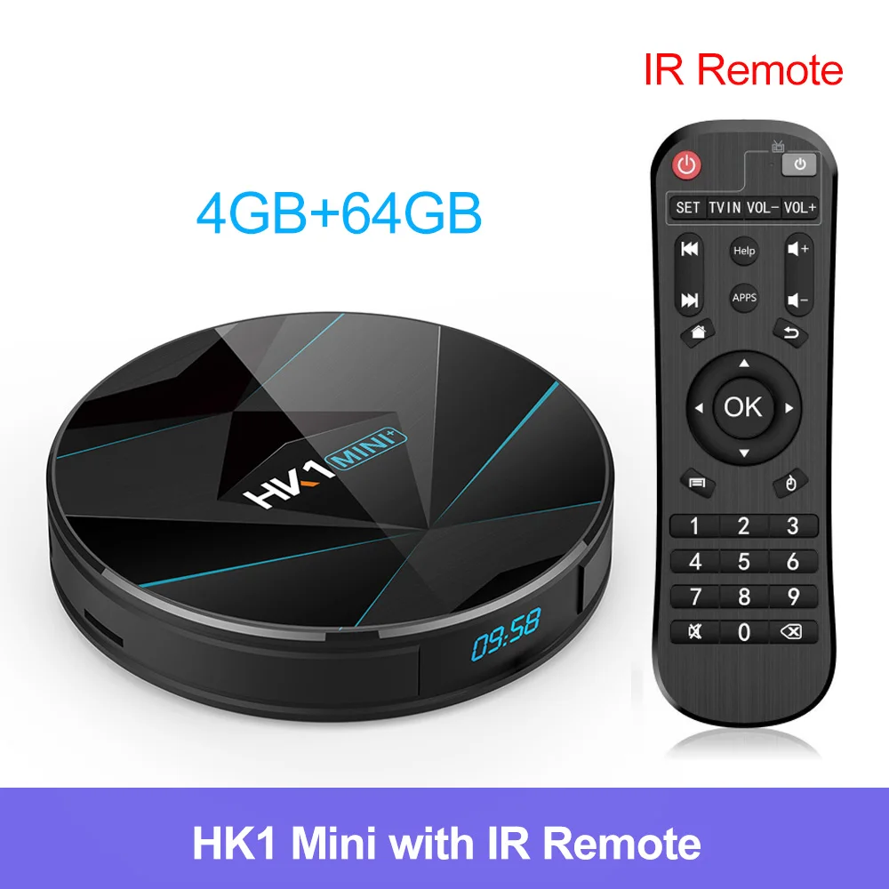 4G64G IR Remote HK1 Мини плюс Android 9,0 Смарт ТВ коробка 4 ГБ ОЗУ 64 Гб Google Voice Rockchip RK3318 1080p 4K 60fps USB3.0 Google Play телеприставка - Цвет: 4G64G IR Remote