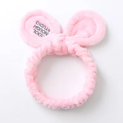 Розовый New Fashion Women Cute Big Ears Comfortable Wash Face Bathe Hair Holder Elastic Headband Girls Hairbands Hair Accessories - Цвет: Розовый