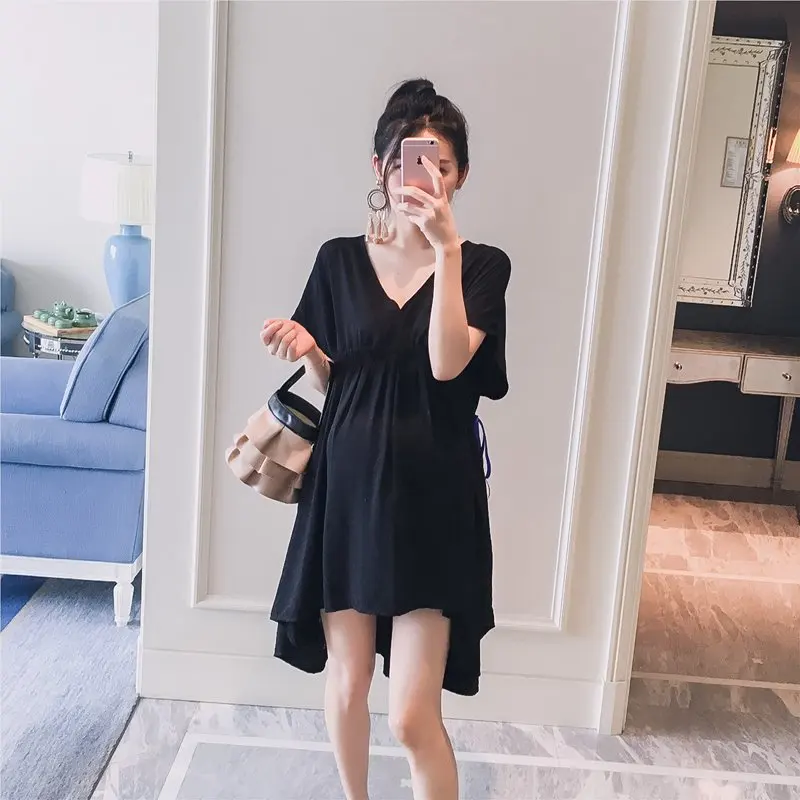 8619 # глубокий V образным вырезом тонкая талия свободные блузки для беременных