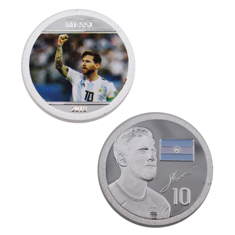 Messi Юбилейная футбольная металлическая монета 999 9 Посеребренная рождественские